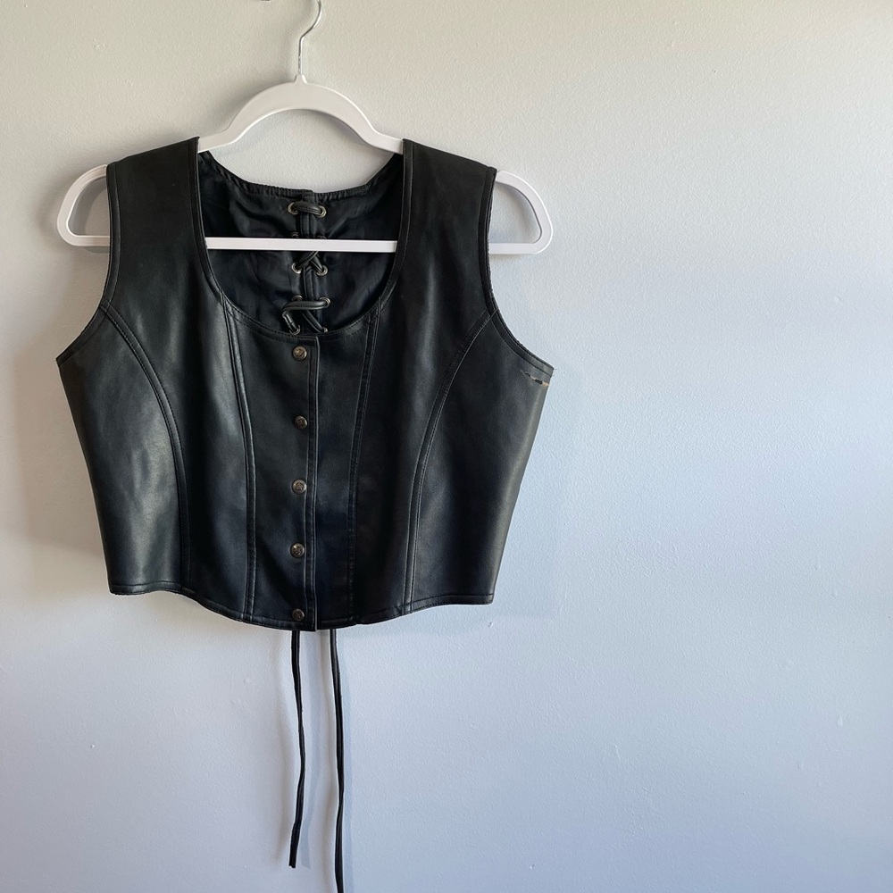 VTG amilano collection leather lace up vest womens M motorcycle biker